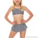 ToBeInStyle Girls' Two Piece Scoop Neck Top Bikini & Matching Skort Navy White Stripes B079ZJLNBH